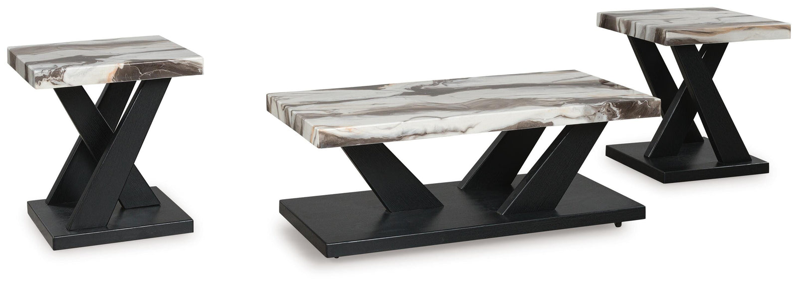 Cendill Table (Set of 3) - Dark Brown/White/Black  (T403-SI)