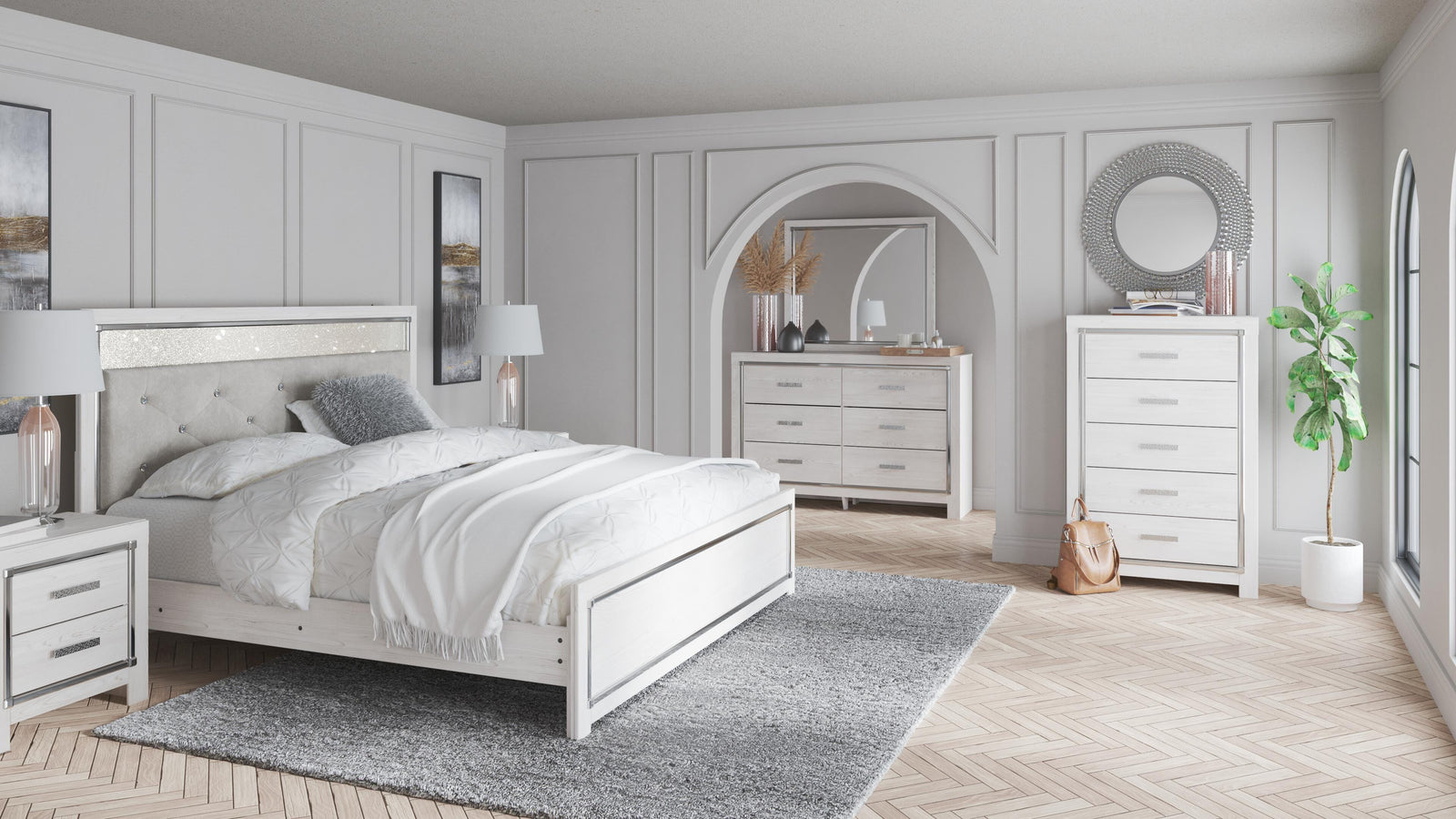 Altyra Panel Bed, Dresser and Mirror - White  (B2640-SI) - Image 4