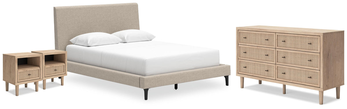 Cielden Upholstered Bed, Dresser and 2 Nightstands - Two-tone  (B1199-SI)