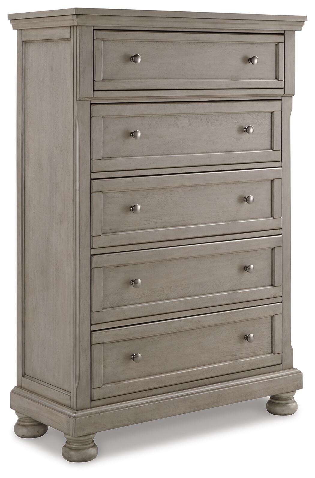 Lettner Panel Bed, Dresser, Mirror, Chest and 2 Nightstands - Light Gray  (B733-SI) - Image 3