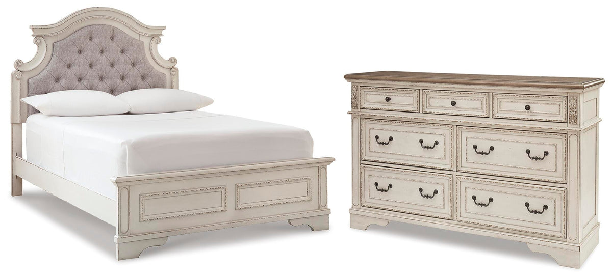 Realyn Upholstered Panel Bed and Dresser (B743-SI)