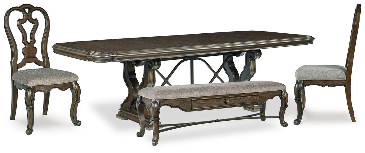 Maylee Dining Table, 2 Chairs and Bench (D947-SI)