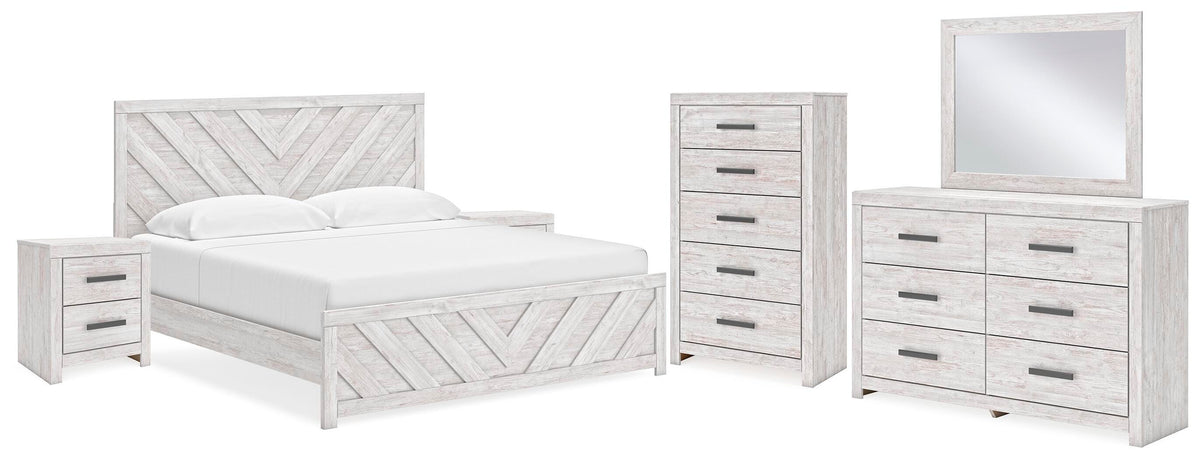 Cayboni Panel Bed, Dresser, Mirror, Chest and 2 Nightstands - Whitewash  (B3788-SI)