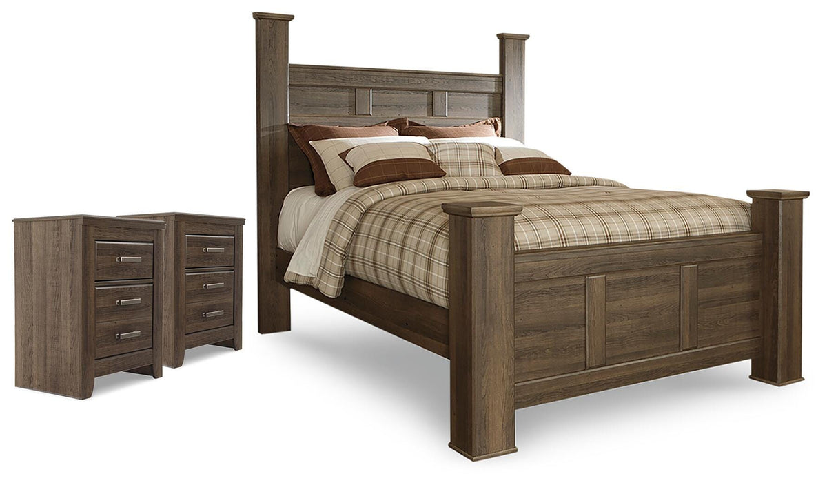 Juararo Poster Bed, and 2 Nightstands (B251-SI)