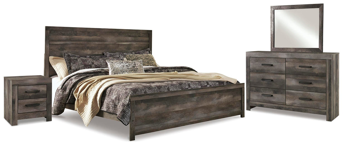 Wynnlow Panel Bed with Mirrored Dresser and Nightstand - Gray  (B440-SI)