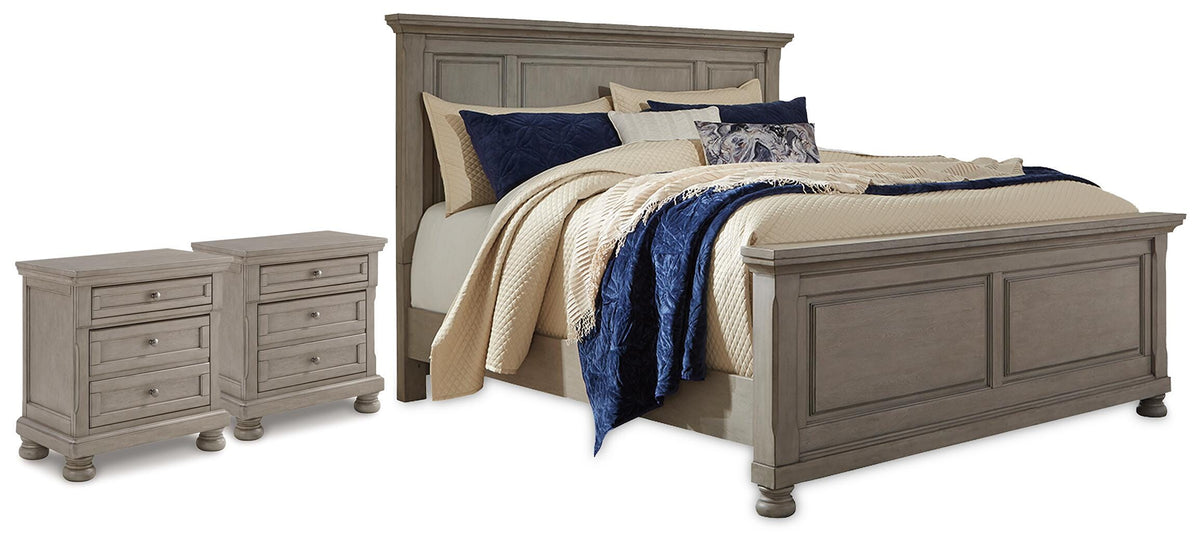 Lettner Panel Bed and 2 Nightstands (B733-SI)