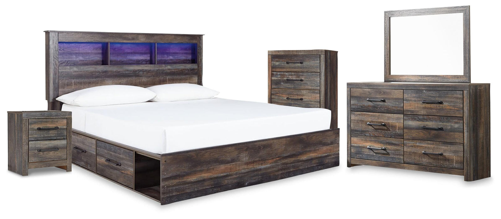 Drystan Storage Bed, Dresser, Mirror, Chest and Nightstand (B211-SI)