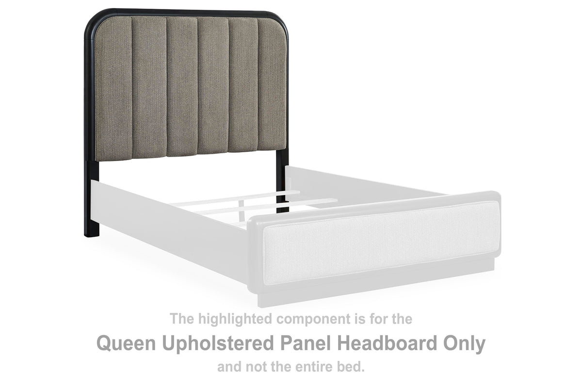 Rowanbeck Upholstered Panel Headboard - Gray/Black  (B821-SI)