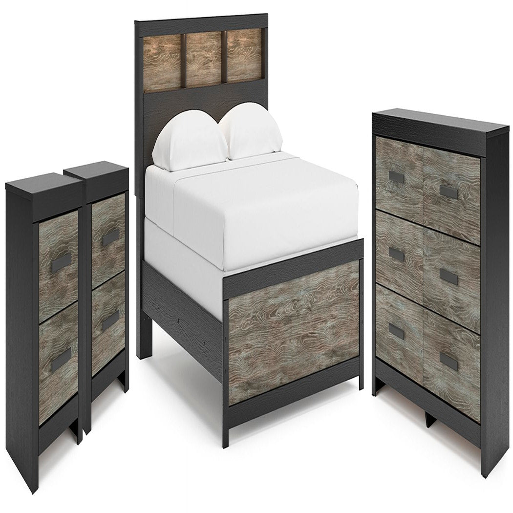 Broachmyn King Panel Bed, Dresser and 2 Nightstands (PCB1118-SI)