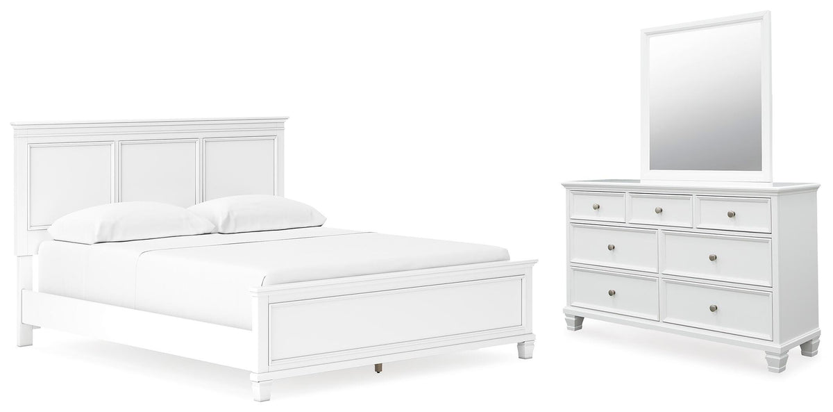 Fortman Panel Bed, Dresser and Mirror - White  (B680-SI)