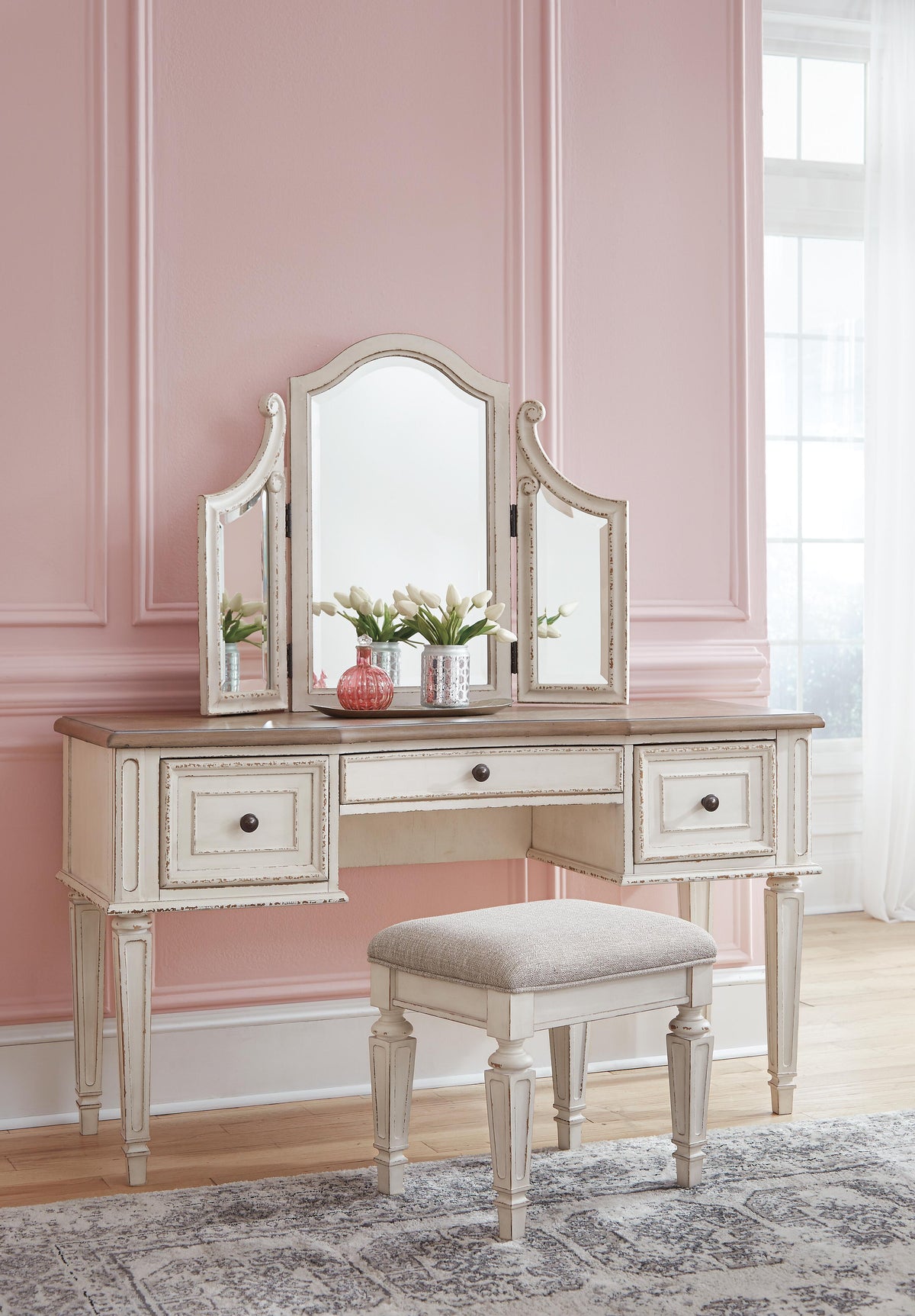 Realyn Vanity and Mirror with Stool (Youth) - Two-tone  (B743-SI) - Image 3