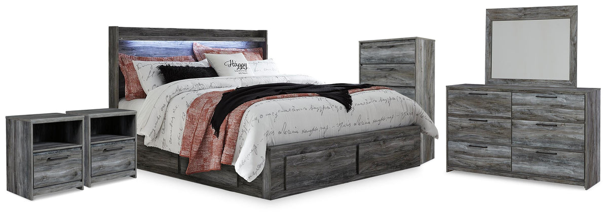 Baystorm Storage Bed, Dresser, Mirror, Chest and 2 Nightstands - Gray  (B221-SI)