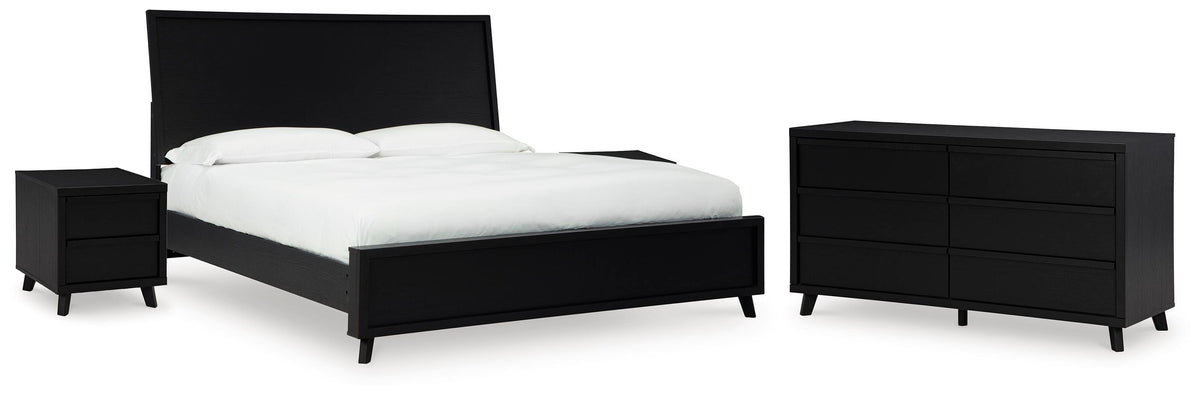 Danziar Panel Bed, Dresser and 2 Nightstands - Black  (B1013-SI)
