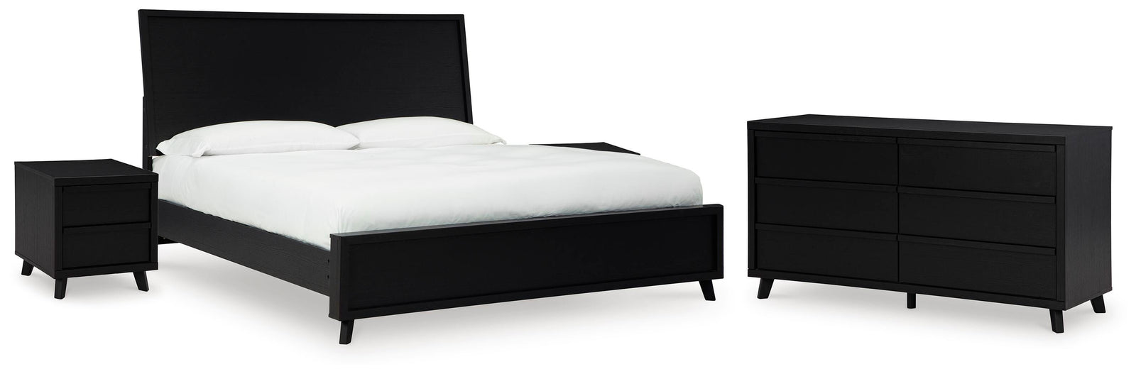 Danziar Panel Bed, Dresser and 2 Nightstands - Black  (B1013-SI)