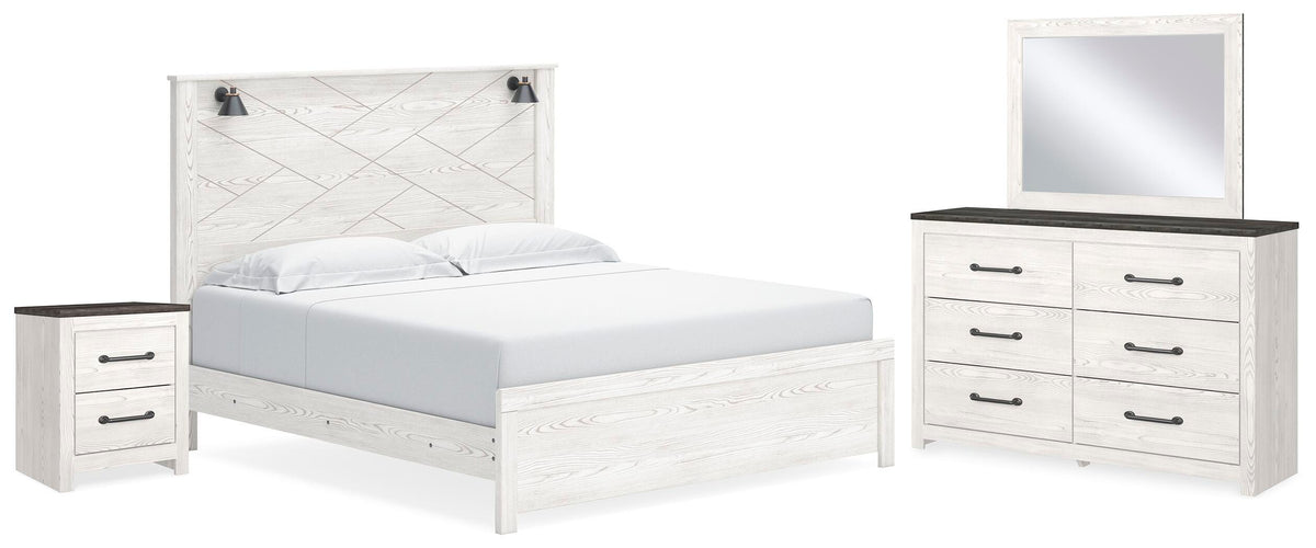 Gerridan Panel Bed, Dresser, Mirror and Nightstand - White/Gray  (B1190-SI)