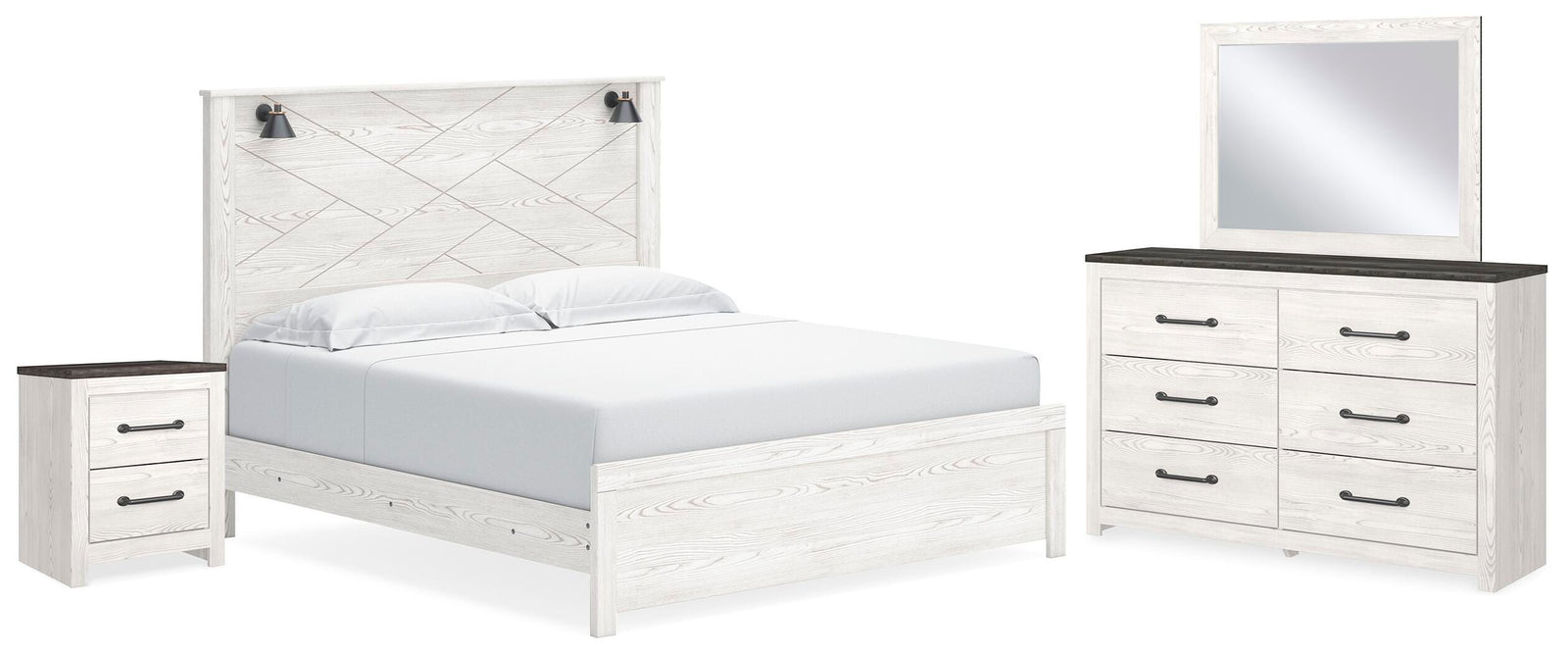 Gerridan Panel Bed, Dresser, Mirror and Nightstand - White/Gray  (B1190-SI)
