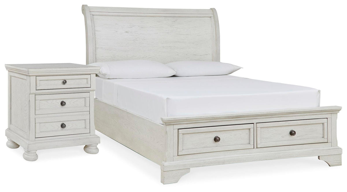 Robbinsdale Storage Bed and Nightstand - Antique White  (B742-SI)