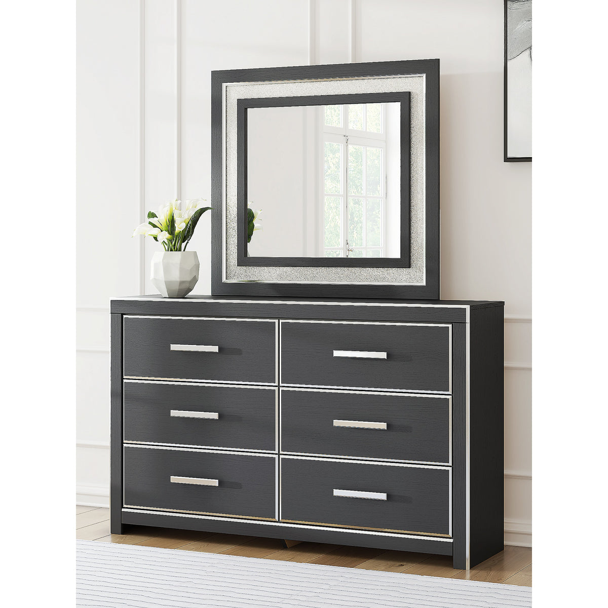 Zuraleus Queen Upholstered Panel Platform Storage Bed, Dresser and Mirror (PCB3380-SI) - Image 16