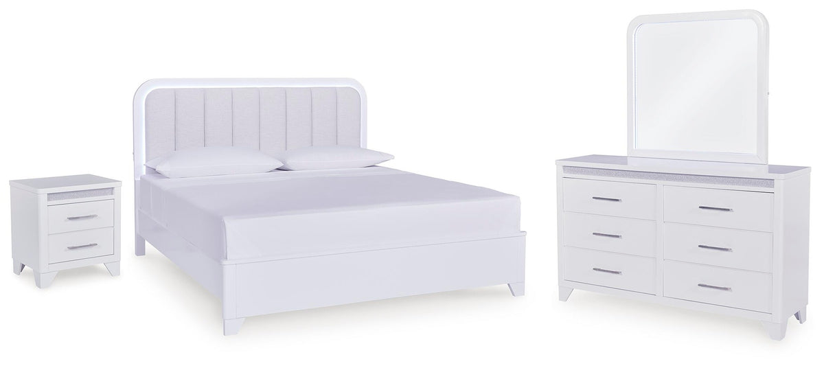 Jarlee King Panel Bed, Dresser, Mirror and Nightstand (PCB392-SI)