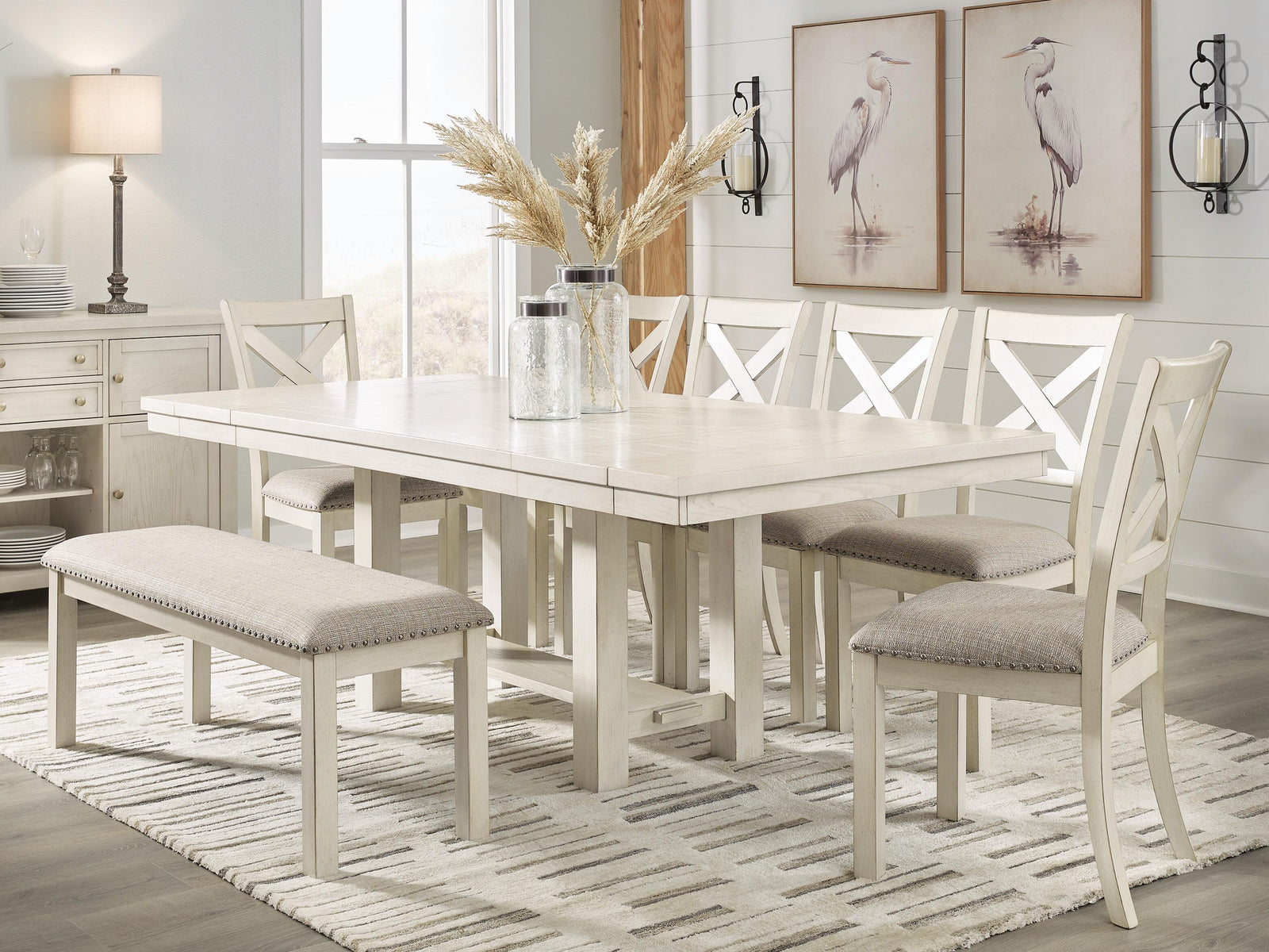 Robbinsdale Dining Table, 6 Chairs and Bench (D642-SI) - Image 2