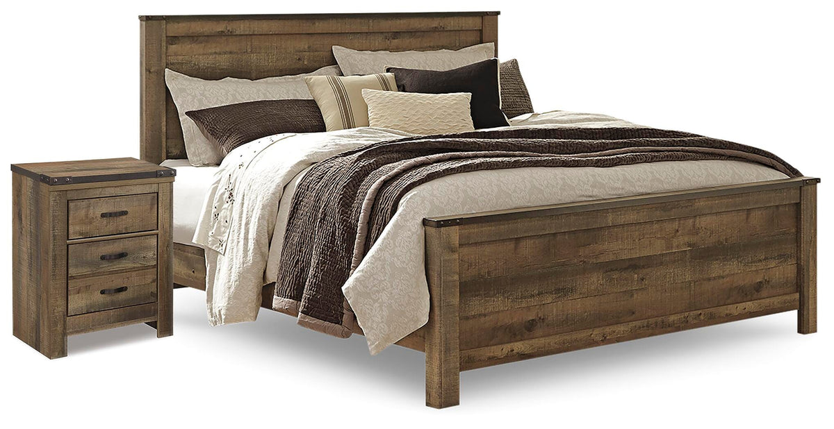 Trinell Panel Bed and Nightstand - Brown  (B446-SI)