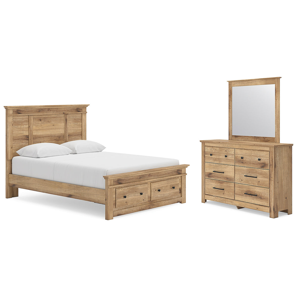 Makidern Queen Panel Storage Bed, Dresser and Mirror (PCB1170-SI)