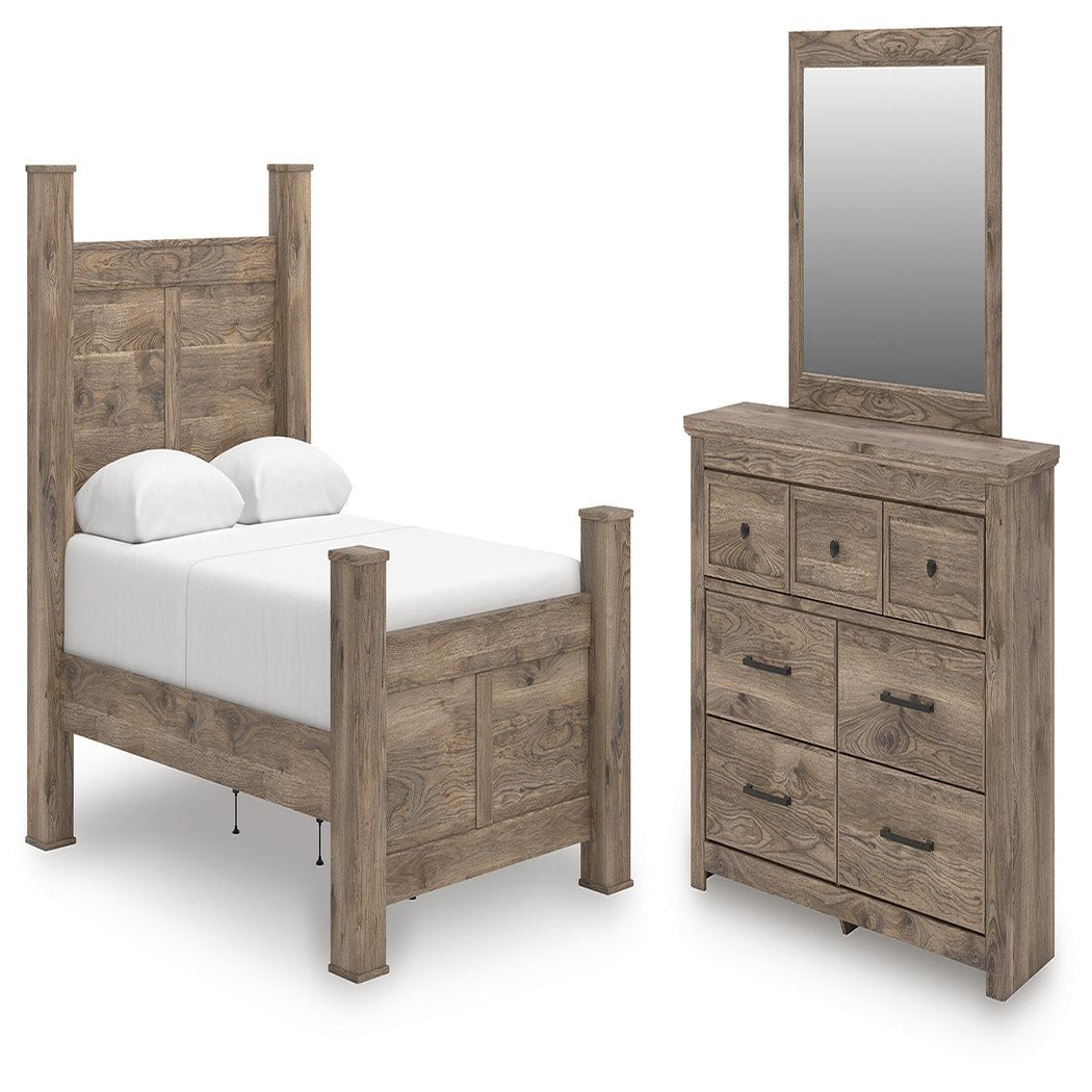 Rusticott Queen Poster Bed, Dresser and Mirror (PCB2260-SI)