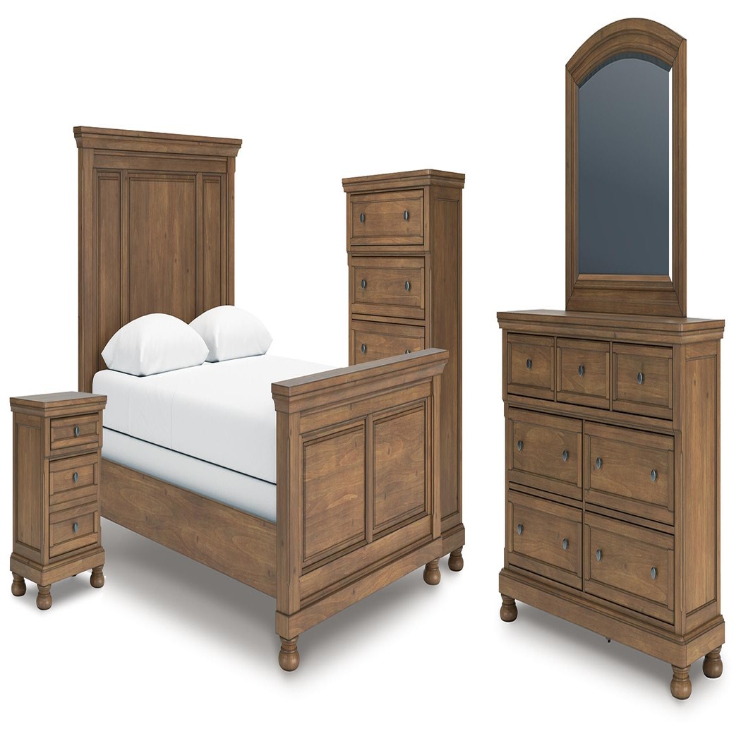 Feddinger Queen Panel Bed, Dresser, Mirror, Chest and Nightstand (PCB779-SI)