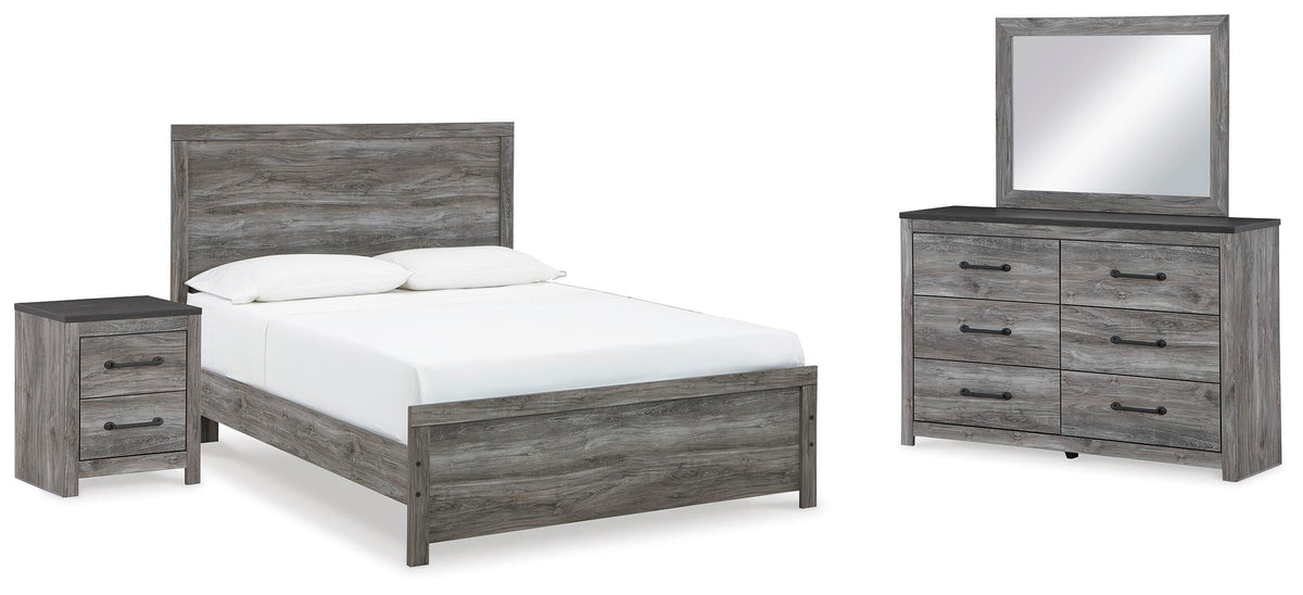 Bronyan Panel Bed, Dresser, Mirror and Nightstand - Dark Gray  (B1290-SI)