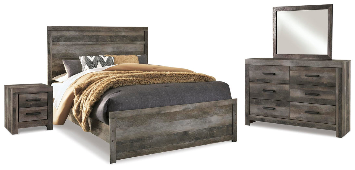 Wynnlow Panel Bed with Mirrored Dresser and Nightstand - Gray  (B440-SI)