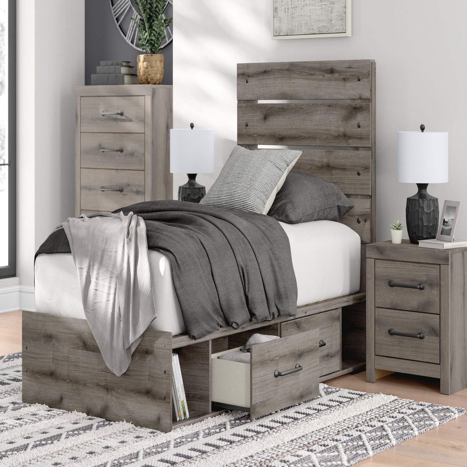 Graystorm Twin Panel Bed with Storage (PCB2405-SI) - Image 12