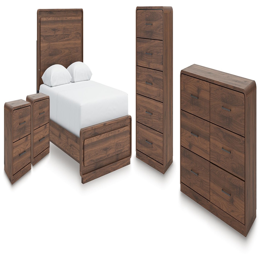 Fortlorn Queen Panel Bed, Dresser, Chest and 2 Nightstands (PCB386-SI)