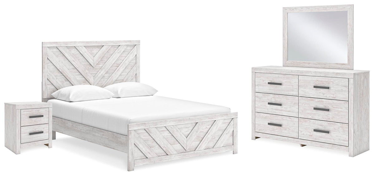 Cayboni Panel Bed, Dresser, Mirror and Nightstand - Whitewash  (B3788-SI)