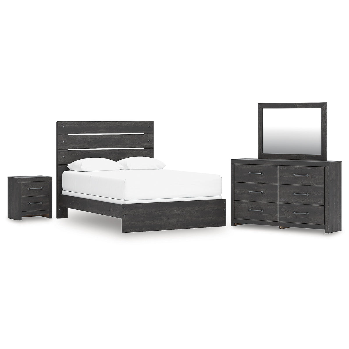 Hollivern Queen Panel Bed, Dresser, Mirror and Nightstand (PCB2108-SI)