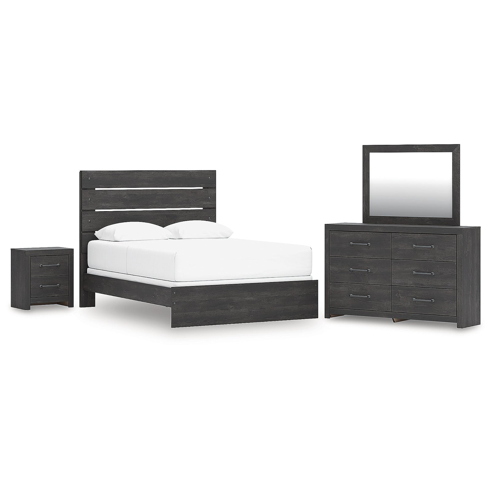 Hollivern Queen Panel Bed, Dresser, Mirror and Nightstand (PCB2108-SI)