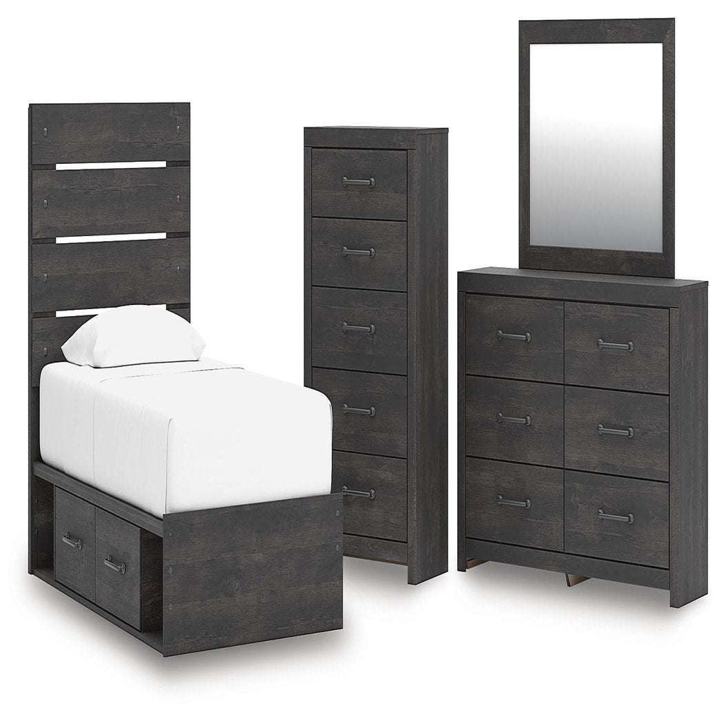 Hollivern Twin Panel Storage Bed, Dresser, Mirror and Chest (PCB2108-SI)