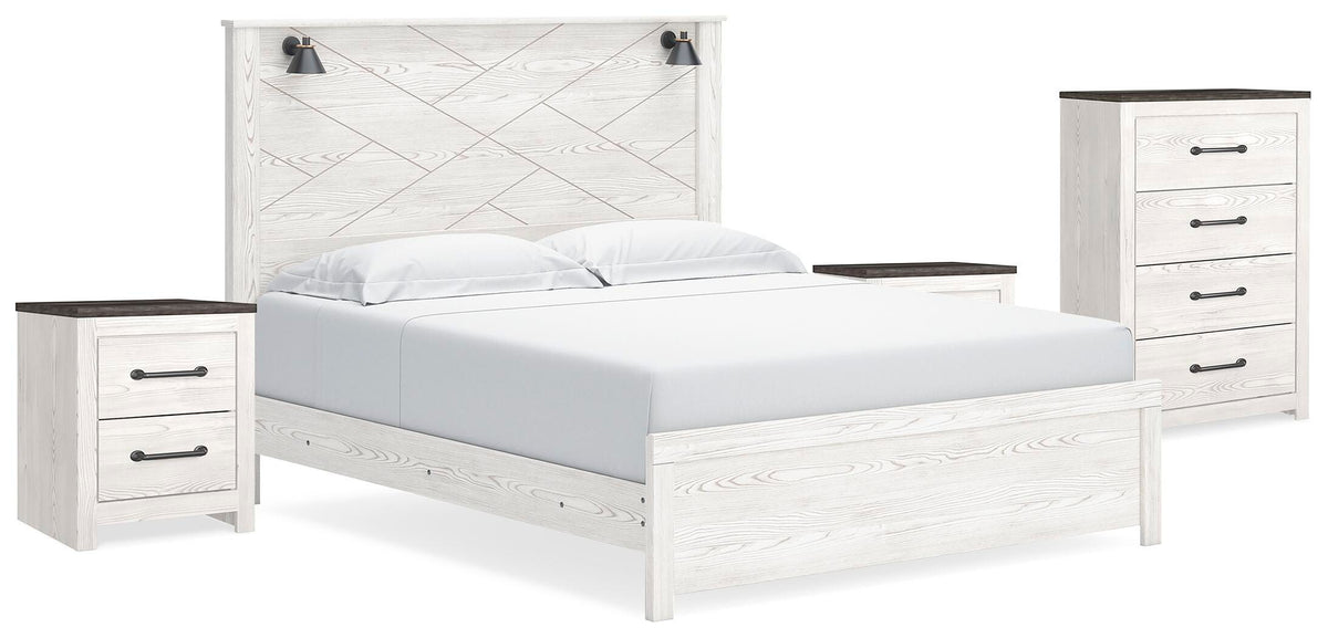 Gerridan Panel Bed, Chest and 2 Nightstands - White/Gray  (B1190-SI)