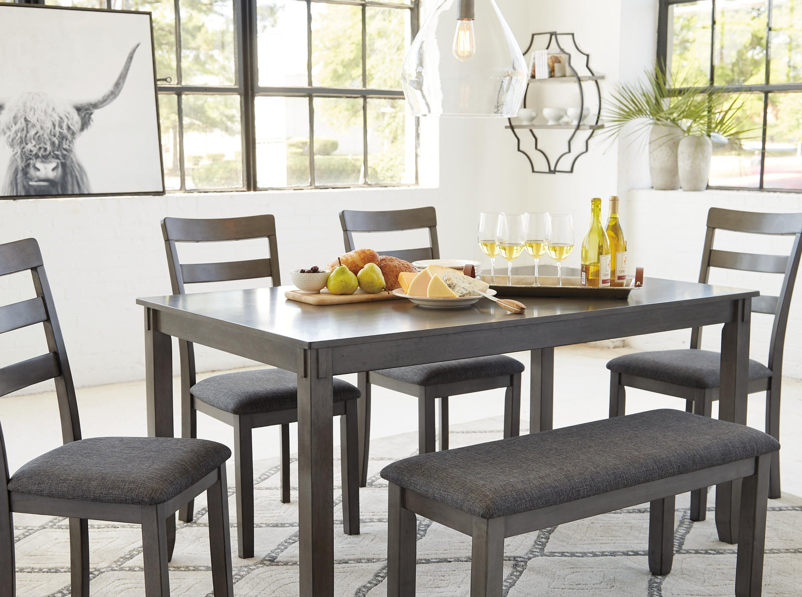 Bridson Dining Table and Chairs with Bench (Set of 6) (D383-SI) - Image 8