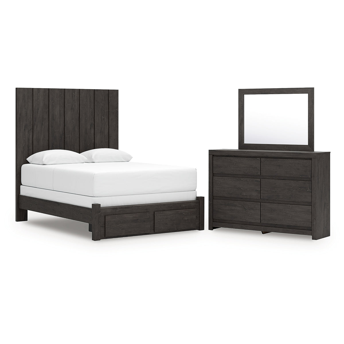 Fraluna Queen Panel Storage Bed, Dresser and Mirror (PCB3370-SI)