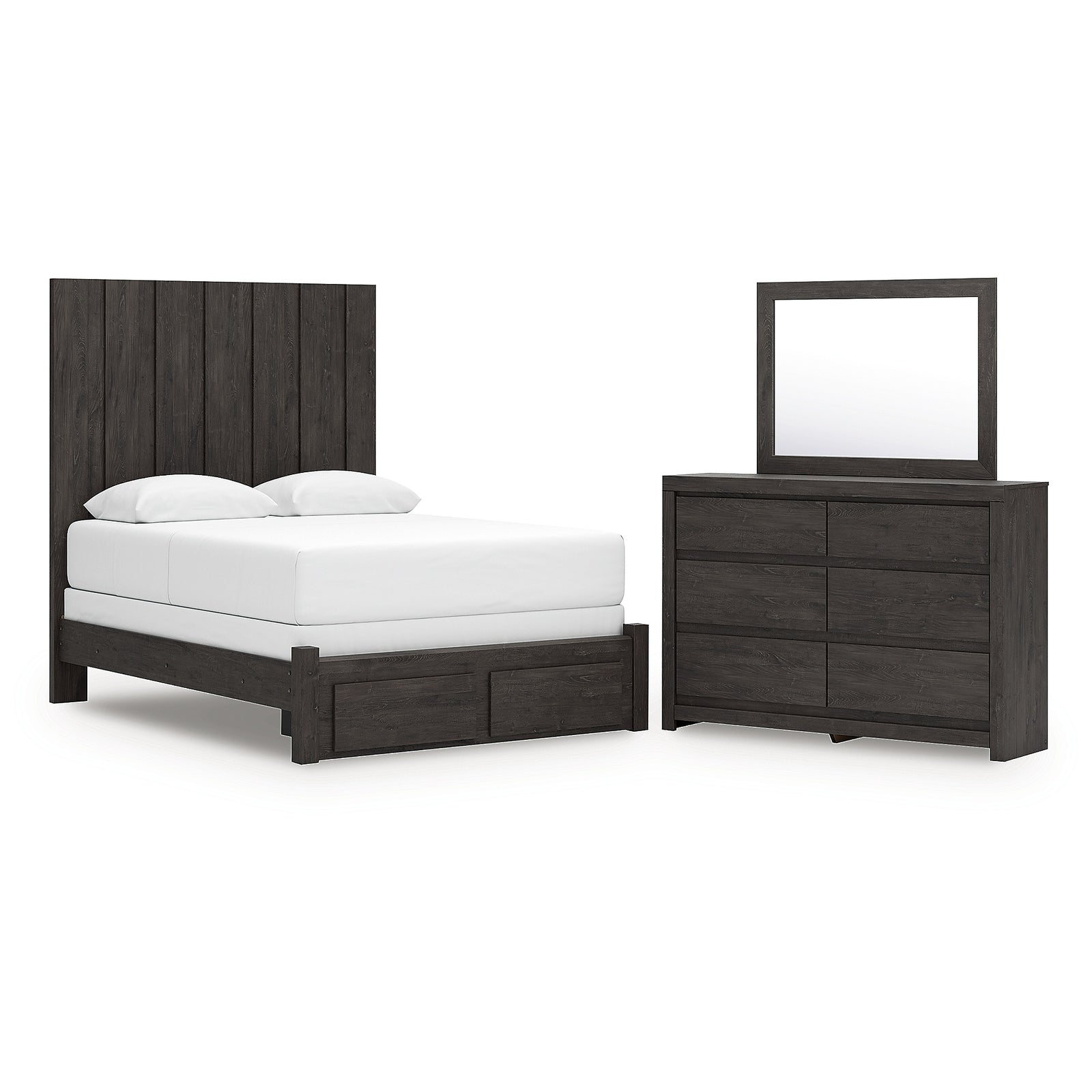 Fraluna Queen Panel Storage Bed, Dresser and Mirror (PCB3370-SI)