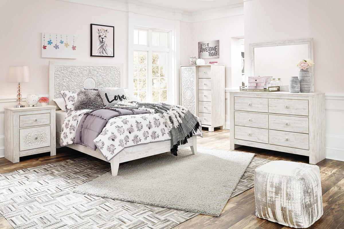 Paxberry Panel Bed, Dresser, Mirror and Chest - Whitewash  (B181-SI) - Image 2