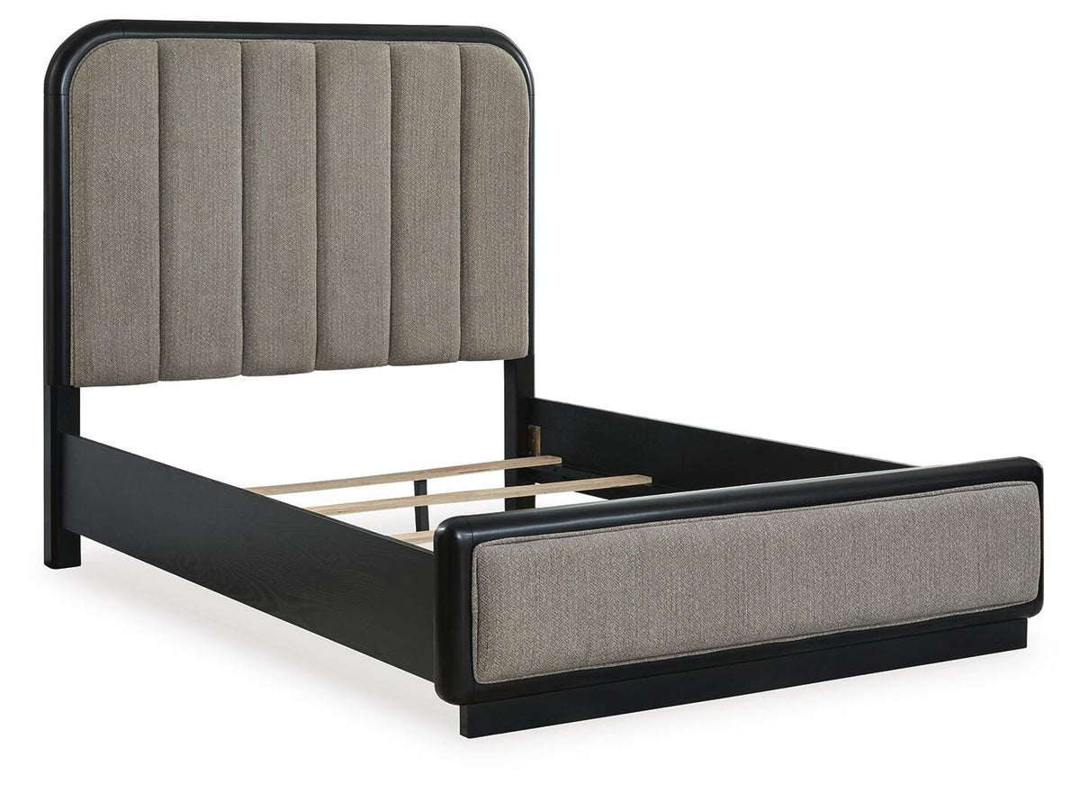 Rowanbeck Upholstered Panel Bed, Dresser and Mirror - Black  (B821-SI) - Image 5