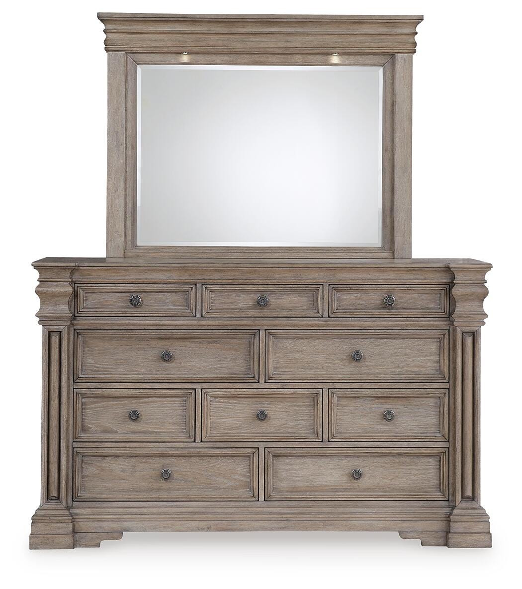Blairhurst Panel Bed, Dresser, Mirror and Nightstand - Light Grayish Brown  (B916-SI) - Image 2