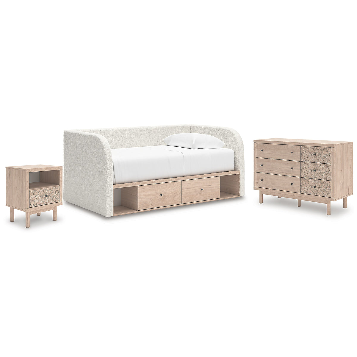 Arloster Twin Day Bed with Storage, Dresser and Nightstand (PCB1566-SI)