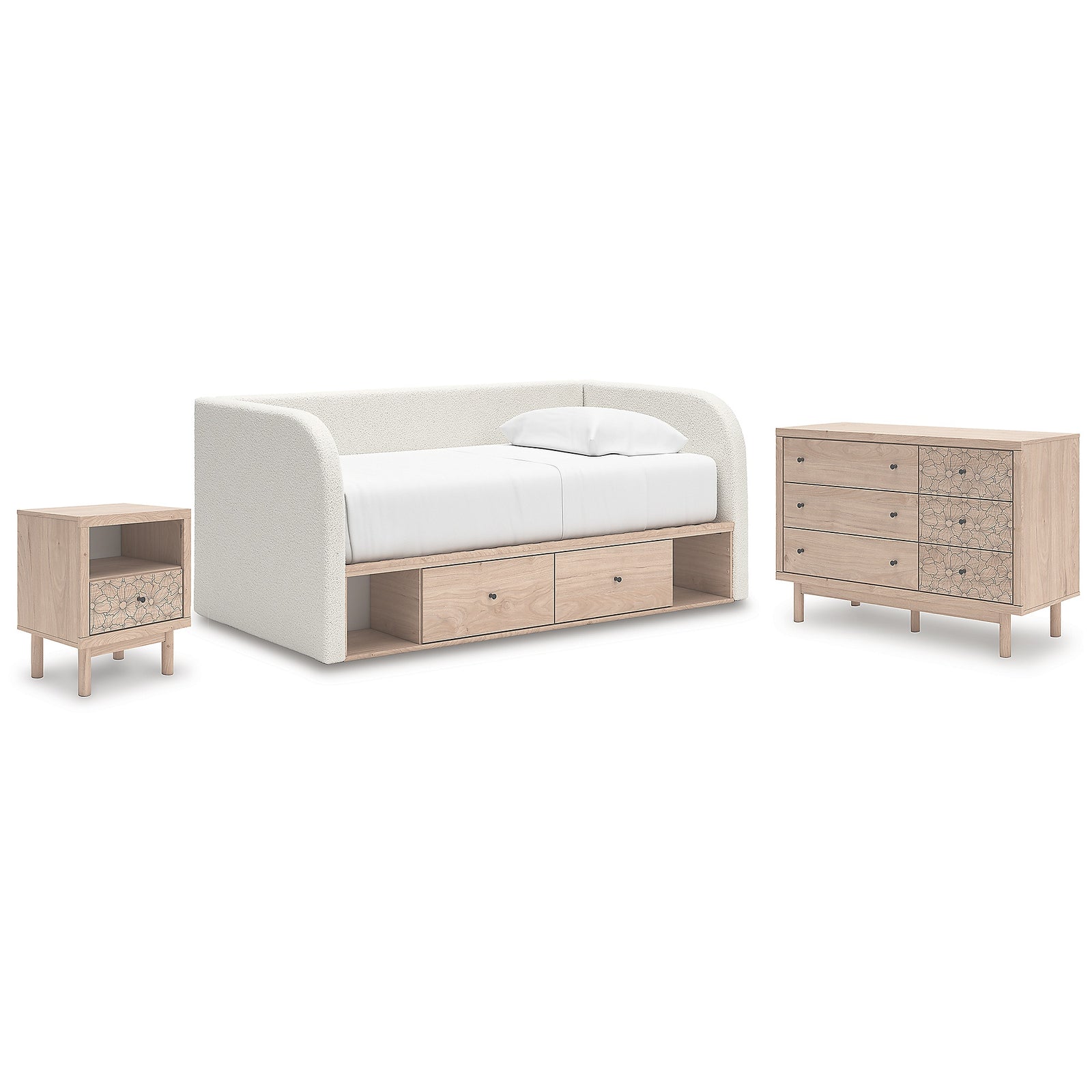 Arloster Twin Day Bed with Storage, Dresser and Nightstand (PCB1566-SI)