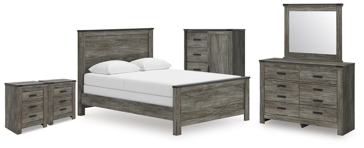 Frandern Panel Bed, Dresser, Mirror, Chest and 2 Nightstands (B4480-SI)