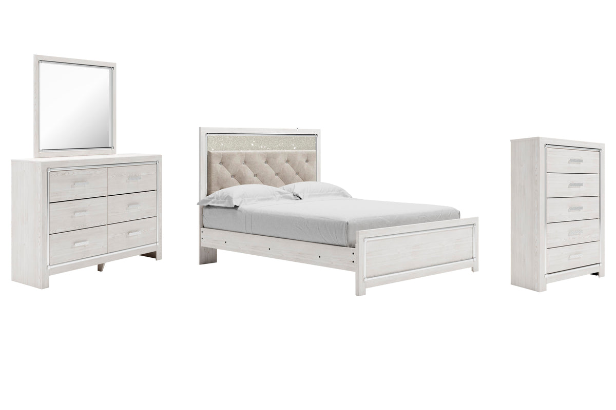 Altyra Upholstered Panel Bed, Dresser, Mirror, and Chest - White  (B2640-SI)