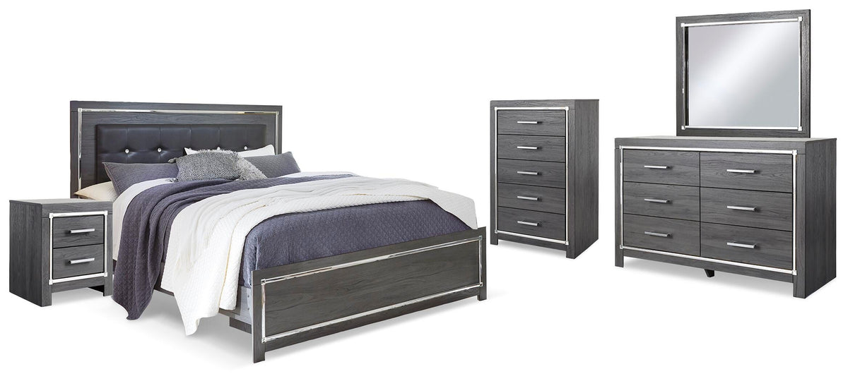 Lodanna Panel Bed, Dresser, Mirror, Chest and 2 Nightstands - Gray  (B214-SI)