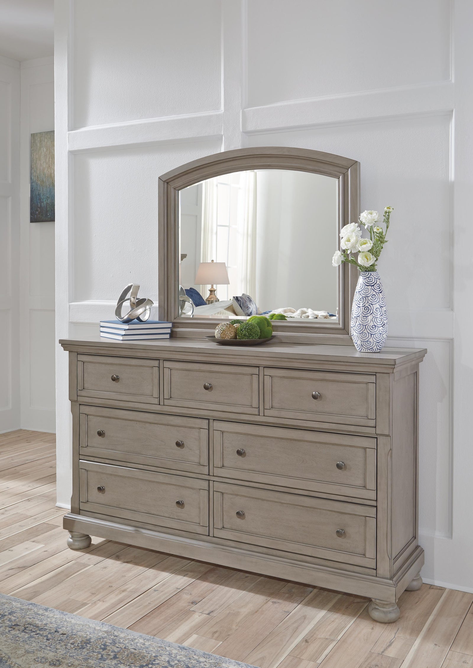 Lettner Panel Bed, Dresser and Mirror - Light Gray  (B733-SI) - Image 4