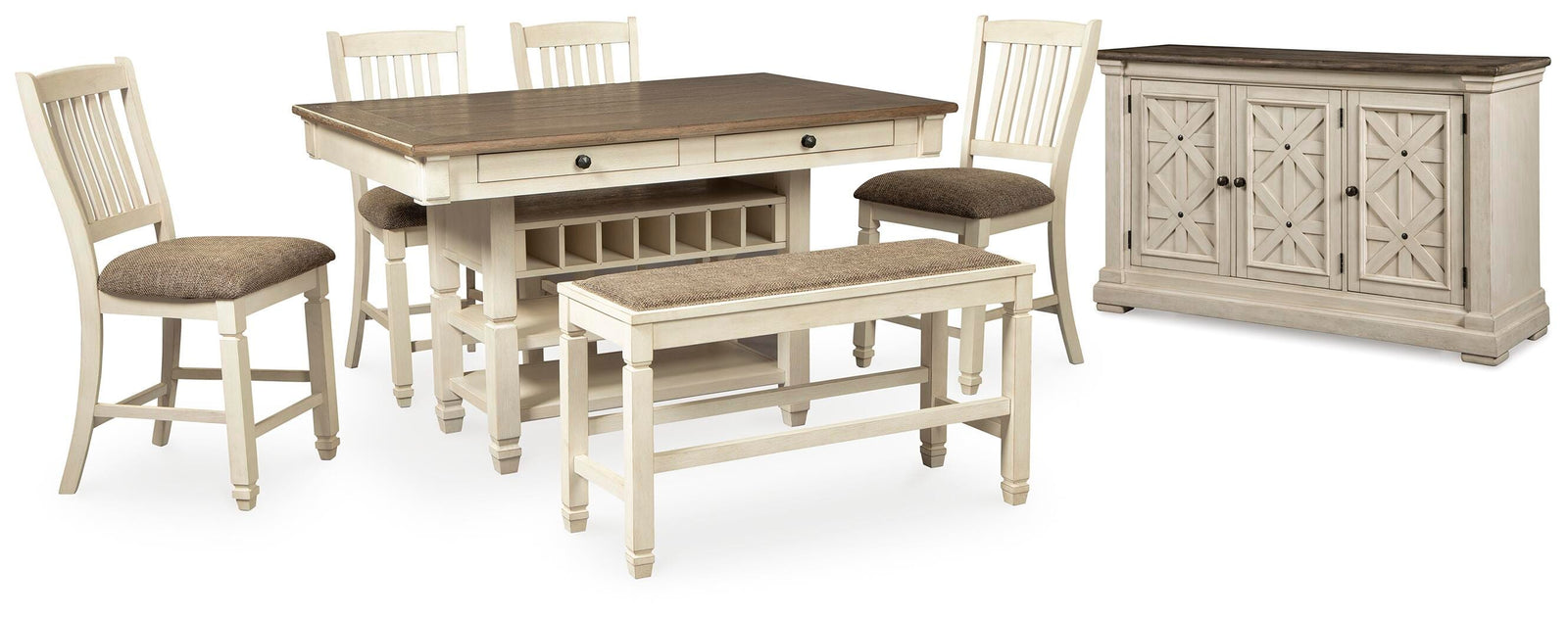 Bolanburg Counter Height Dining Table, 4 Barstools, Bench and Server (D647-SI)